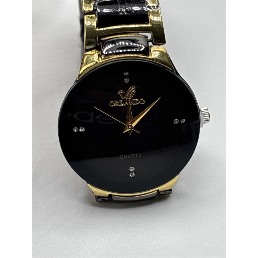 Men Luxury Watches Black Gold‎ Quartz Steel Wristwatch.